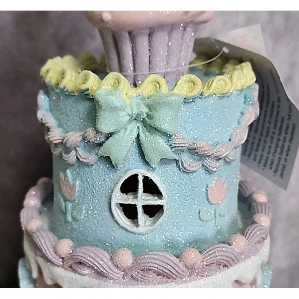 Easter Cake Cupcake Gingerbread House Bunny Pastel LIGHT UP Tabletop Decor 10.5